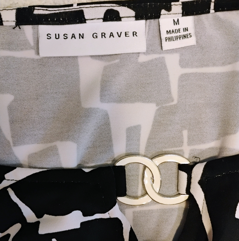 Susan Graver Black and White Abstract Long Sleeve Dress - Picture 2 of 2